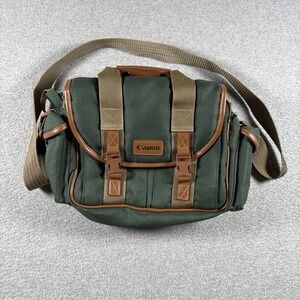 Vintage Retro Canon DSLR Green Canvas Camera Shoulder Bag Padded Case Strap